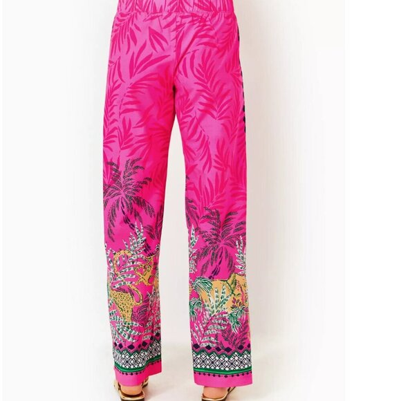 Lily Pulitzer Bal Harbor palazzo Vibrant Pink Patterned Pants - Picture 2 of 6